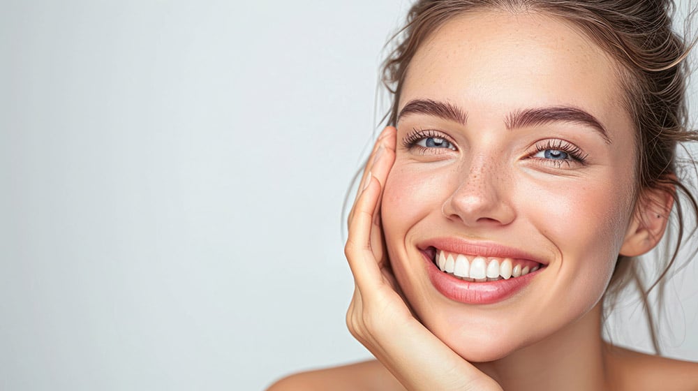 beautiful woman touching her face